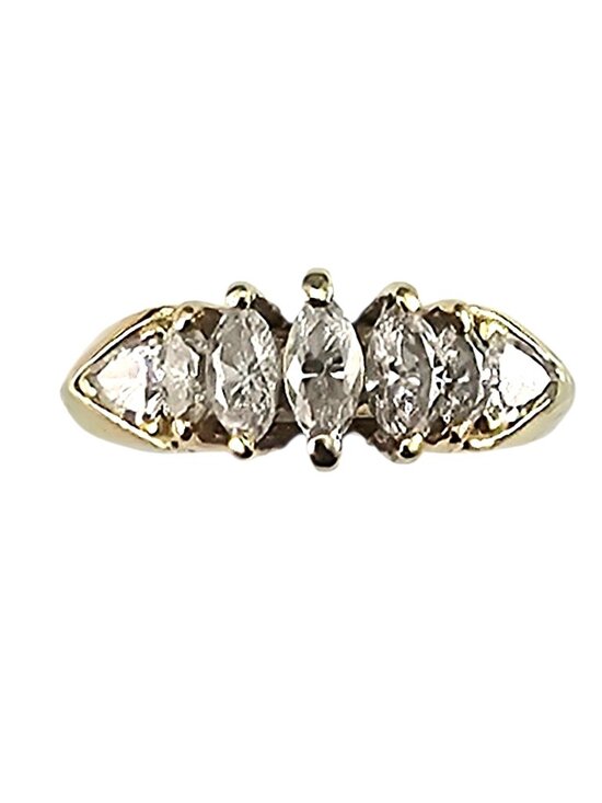 estate Jewelry - 14K White Gold Marquis Trillion Diamond Band Ring Size 7.75 #24384